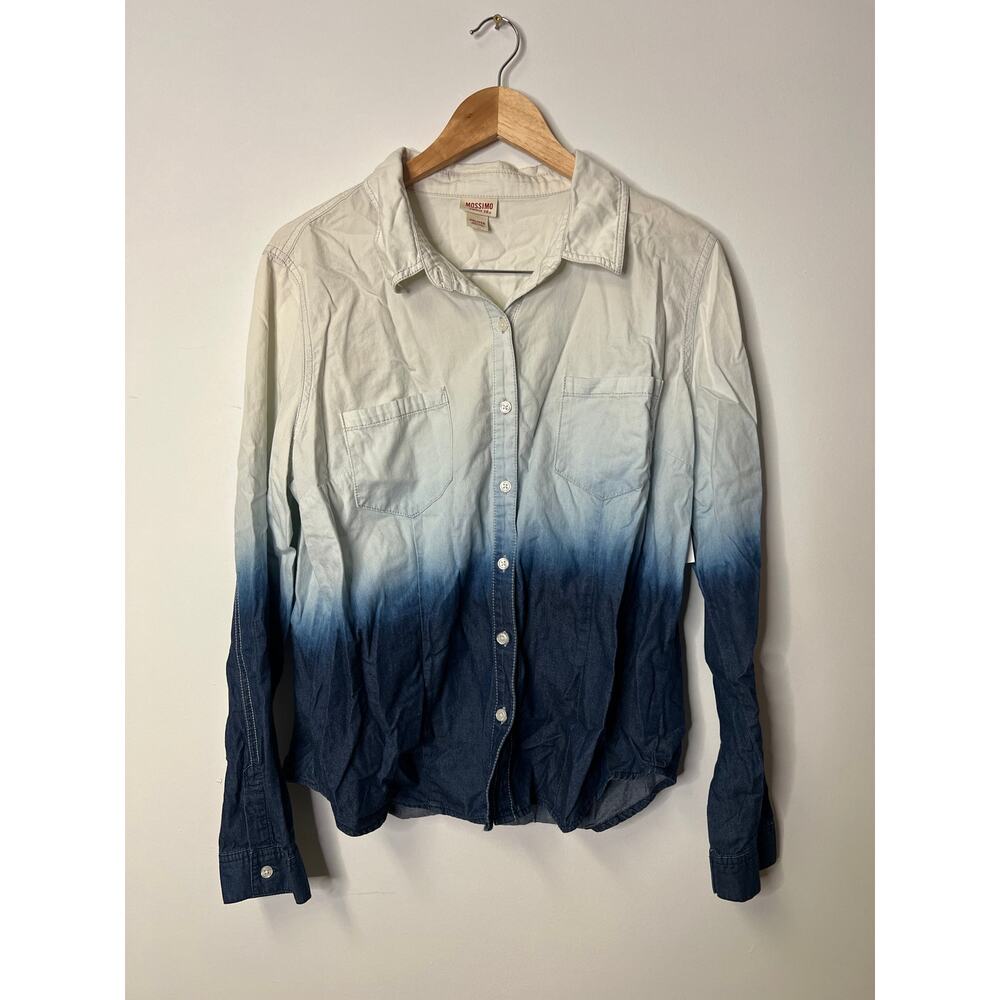 Mossimo Supply Co Button Down Shirt Mens 2XL White Blue Ombre‎ Long